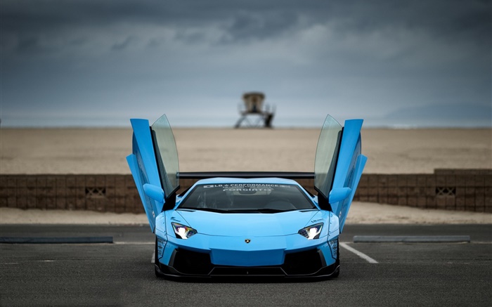 Bleu supercar Lamborghini Aventador vue avant, ailes Fonds d'écran, image