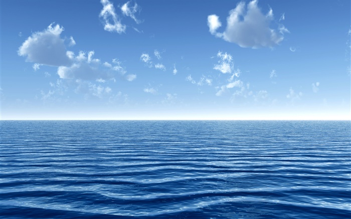La mer bleue, nuages, ciel Fonds d'écran, image