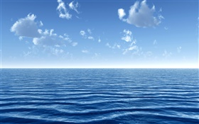 La mer bleue, nuages, ciel HD Fonds d'écran