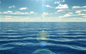 La mer bleue, les rayons du soleil HD Fonds d'écran