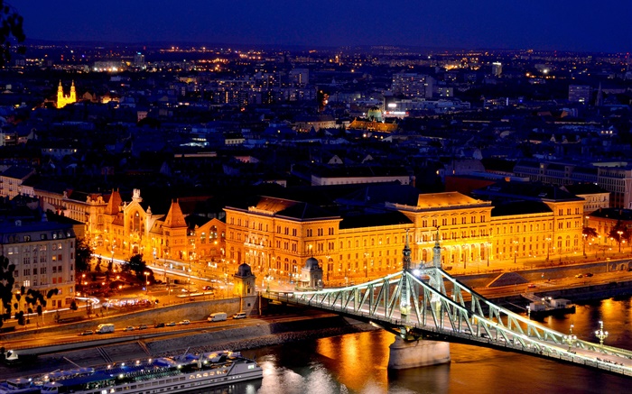 Budapest, Hongrie, Danube, pont, bâtiments, nuit, feux Fonds d'écran, image