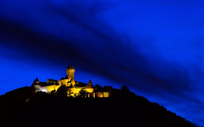 Bâtiment, lumières, nuit, montagne, Alsace, France Fonds d'écran, image