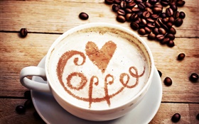 Du cappuccino, coeurs d'amour, les grains de café HD Fonds d'écran