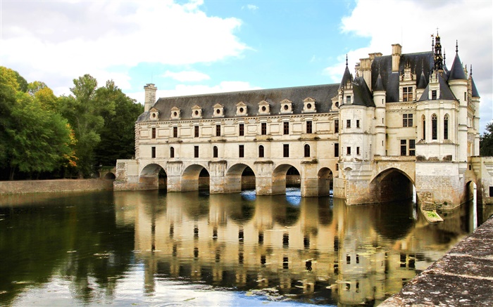 Château de Chenonceau, lac, Paris, France Fonds d'écran, image