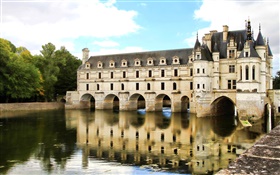 Château de Chenonceau, lac, Paris, France HD Fonds d'écran