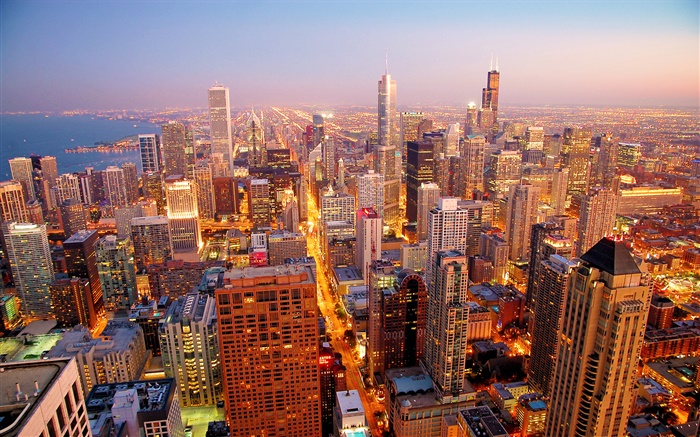 La ville de Chicago, Etats-Unis, à l'aube, les gratte-ciel Fonds d'écran, image