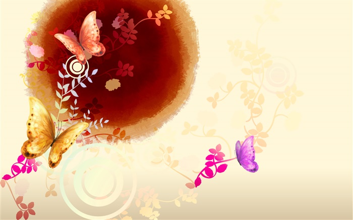 L'art de l'encre de Chine, papillon avec des fleurs Fonds d'écran, image