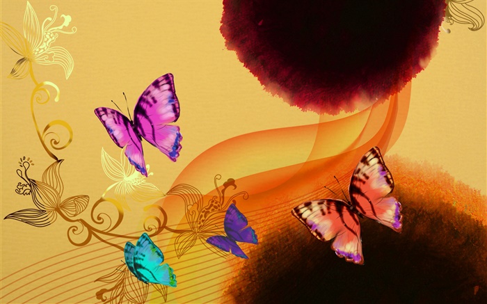L'art de l'encre de Chine, papillons colorés Fonds d'écran, image
