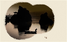 L'art de l'encre de Chine, la peinture de paysage HD Fonds d'écran
