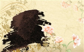 L'art de l'encre de Chine, pivoines fleurs HD Fonds d'écran