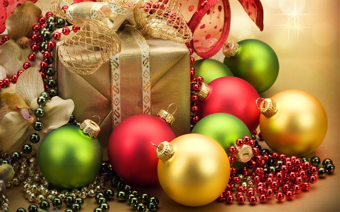 Décorations de Noël, boules et cadeaux Fonds d'écran, image