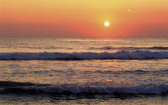 Côte, mer, vagues, coucher de soleil Fonds d'écran, image