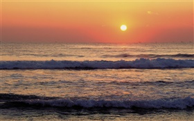 Côte, mer, vagues, coucher de soleil HD Fonds d'écran