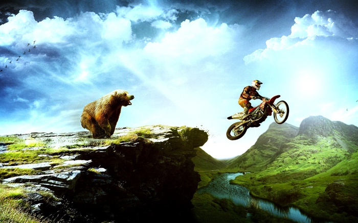 Photos créatives, la chasse à l'ours moto Fonds d'écran, image