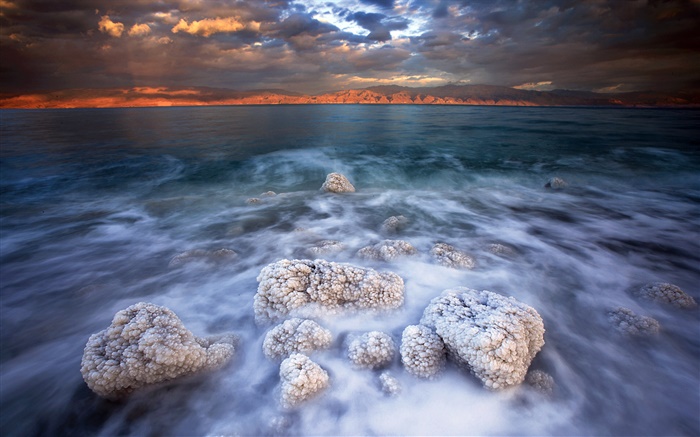Dead sea, sel, nuages, crépuscule Fonds d'écran, image