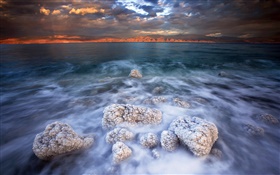 Dead sea, sel, nuages, crépuscule HD Fonds d'écran