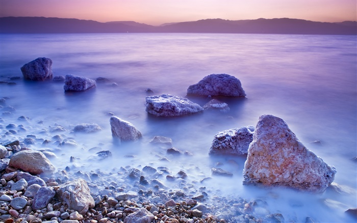 Dead Sea, le lever du soleil, le sel, pierres Fonds d'écran, image