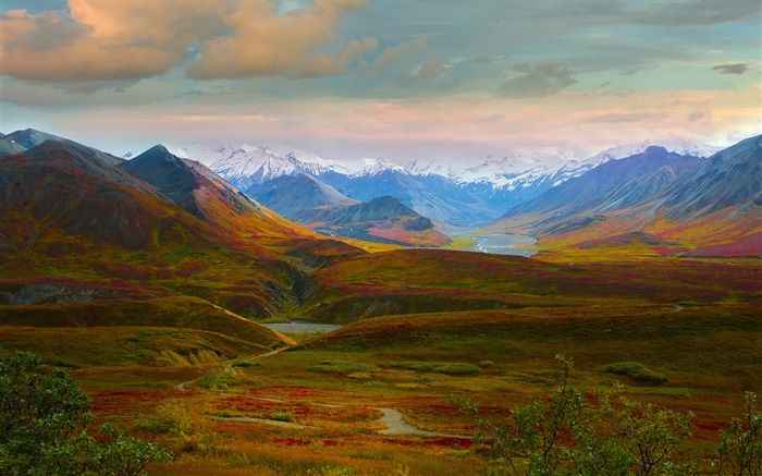 Denali National Park, Alaska, USA, beau paysage, collines, rivière Fonds d'écran, image