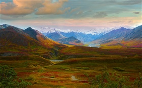 Denali National Park, Alaska, USA, beau paysage, collines, rivière