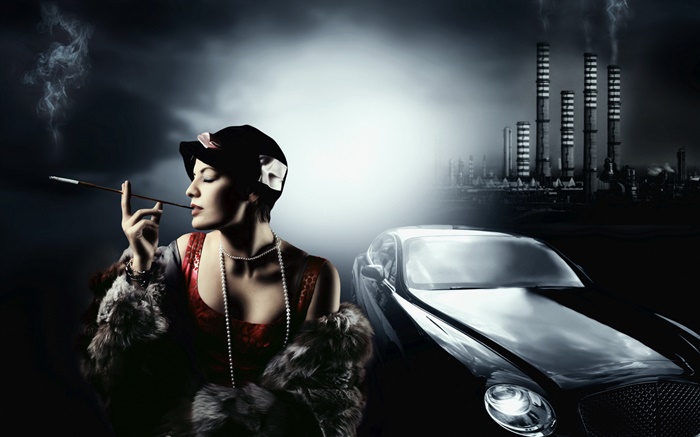 Fashion girl avec voiture de luxe Fonds d'écran, image