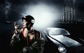 Fashion girl avec voiture de luxe HD Fonds d'écran