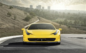 Ferrari 458 Italia supercar jaune vue de face HD Fonds d'écran