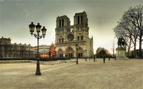 France, Notre-Dame, la rue, les gens, au crépuscule