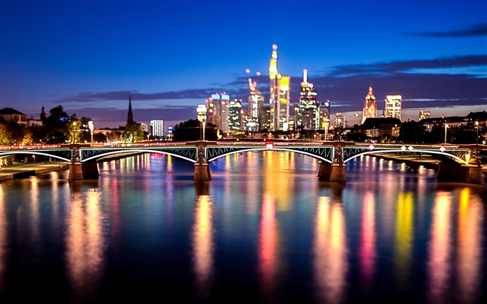 Francfort, la rivière Main, Allemagne, ville, pont, lumières, nuit Fonds d'écran, image