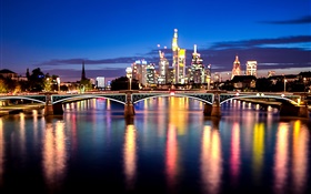 Francfort, la rivière Main, Allemagne, ville, pont, lumières, nuit