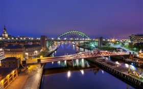 Gateshead, Angleterre, ville, nuit, rivière, pont, bâtiments, lumières HD Fonds d'écran