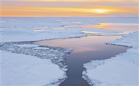 Glace, neige, mer, côte, le lever du soleil HD Fonds d'écran