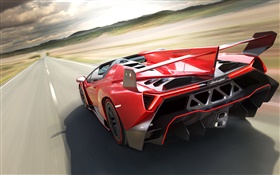 Lamborghini Veneno Roadster vue arrière de supercar rouge