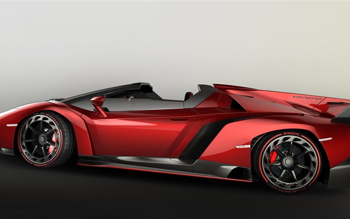Lamborghini Veneno Roadster supercar rouge vue de côté Fonds d'écran, image