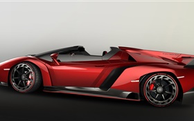 Lamborghini Veneno Roadster supercar rouge vue de côté HD Fonds d'écran