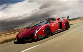 Lamborghini Veneno Roadster rouge vitesse de supercar HD Fonds d'écran
