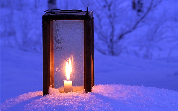 Éclairé la lanterne, bougie, neige, nuit Fonds d'écran, image