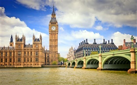 Londres, Angleterre, ville, pont, rivière, Big Ben