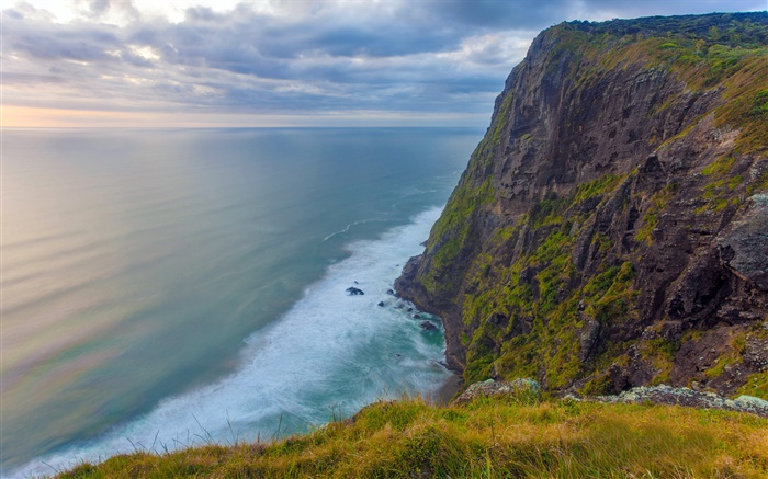 Mercer Cliffs, mer, nuages, crépuscule, Waikato, Nouvelle-Zélande Fonds d'écran, image