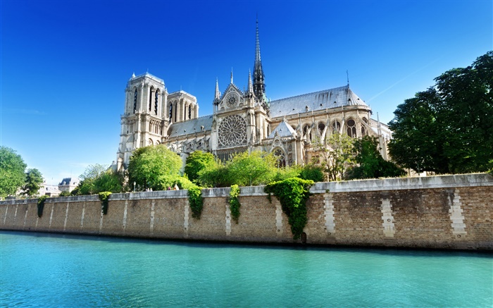 Notre-Dame, la France, le ciel bleu, rivière Fonds d'écran, image