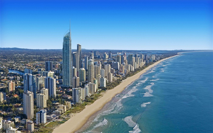 Queensland, Australie, paysage urbain, côte, bâtiments Fonds d'écran, image