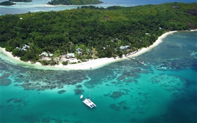 Seychelles Island, vue de dessus, les bateaux, la mer HD Fonds d'écran