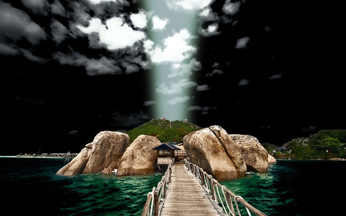 pierres, maison, mer, pont, HDR paysages Fonds d'écran, image