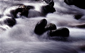 Ruisseau, rivière, pierre noire