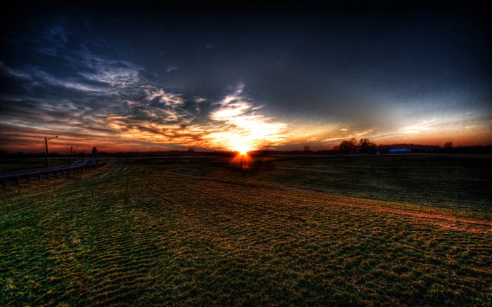 Coucher de soleil, champs, nuages, crépuscule Fonds d'écran, image
