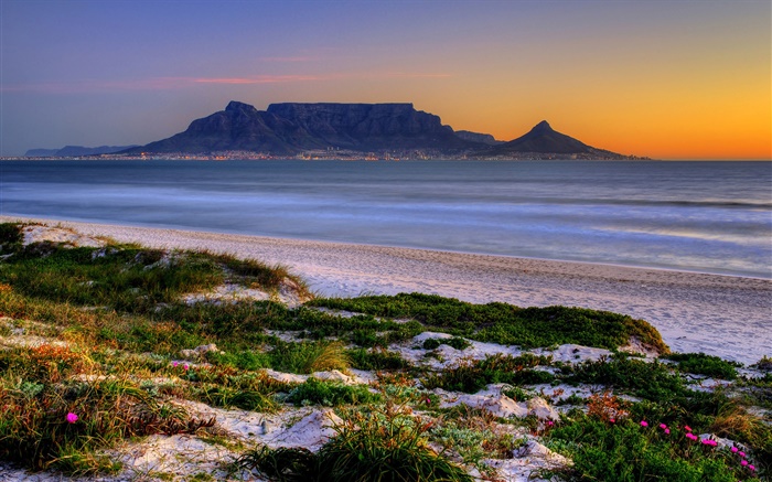 Table Bay, Le Cap, Afrique du Sud, plage, mer, crépuscule Fonds d'écran, image