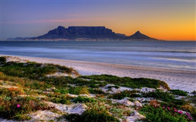 Table Bay, Le Cap, Afrique du Sud, plage, mer, crépuscule