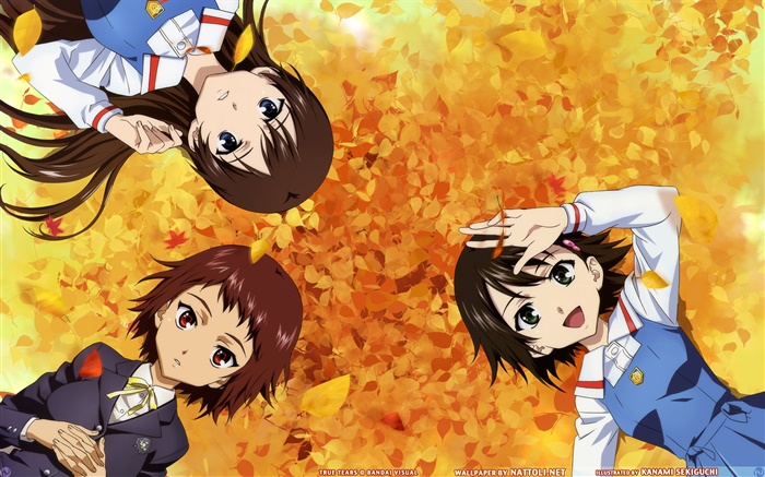 Trois filles d'anime au sol couché Fonds d'écran, image