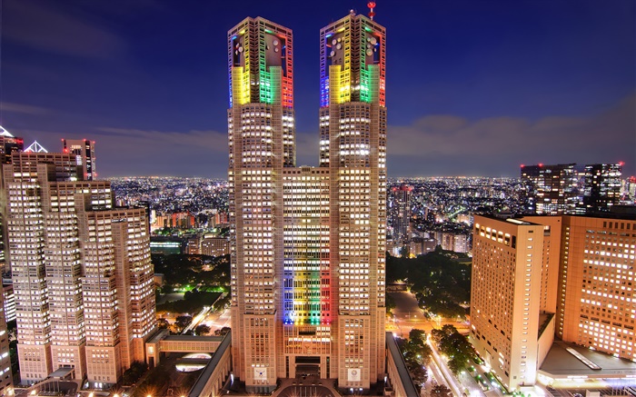 Tokyo, Japon, gratte-ciel, la nuit, la ville, les lumières Fonds d'écran, image