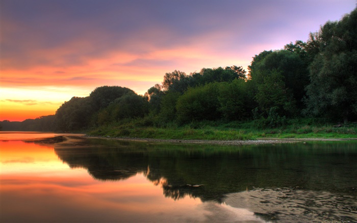 Arbres, rivière, crépuscule Fonds d'écran, image