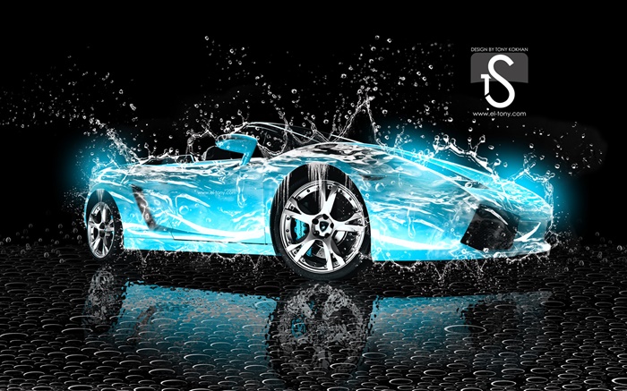Voiture les projections d'eau, bleu Lamborghini, le design créatif Fonds d'écran, image